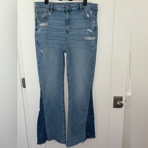 American Eagle super hi-rise flare jeans with floral print inset sz 14 Reg NWOT